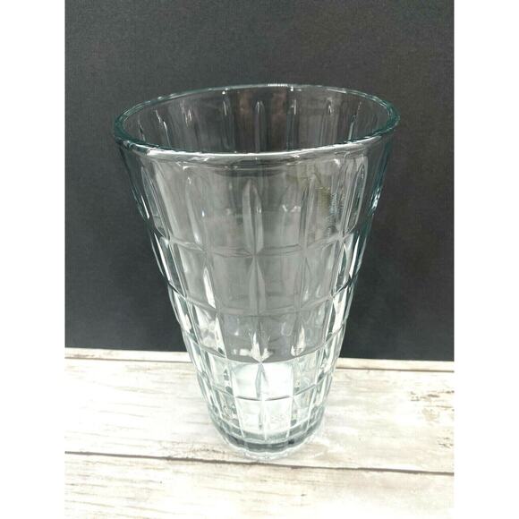 Vintage Syndicate MCM TARTAN Clear Heavy Pressed Glass 9" Cut Flower Vase USA - Picture 7 of 12